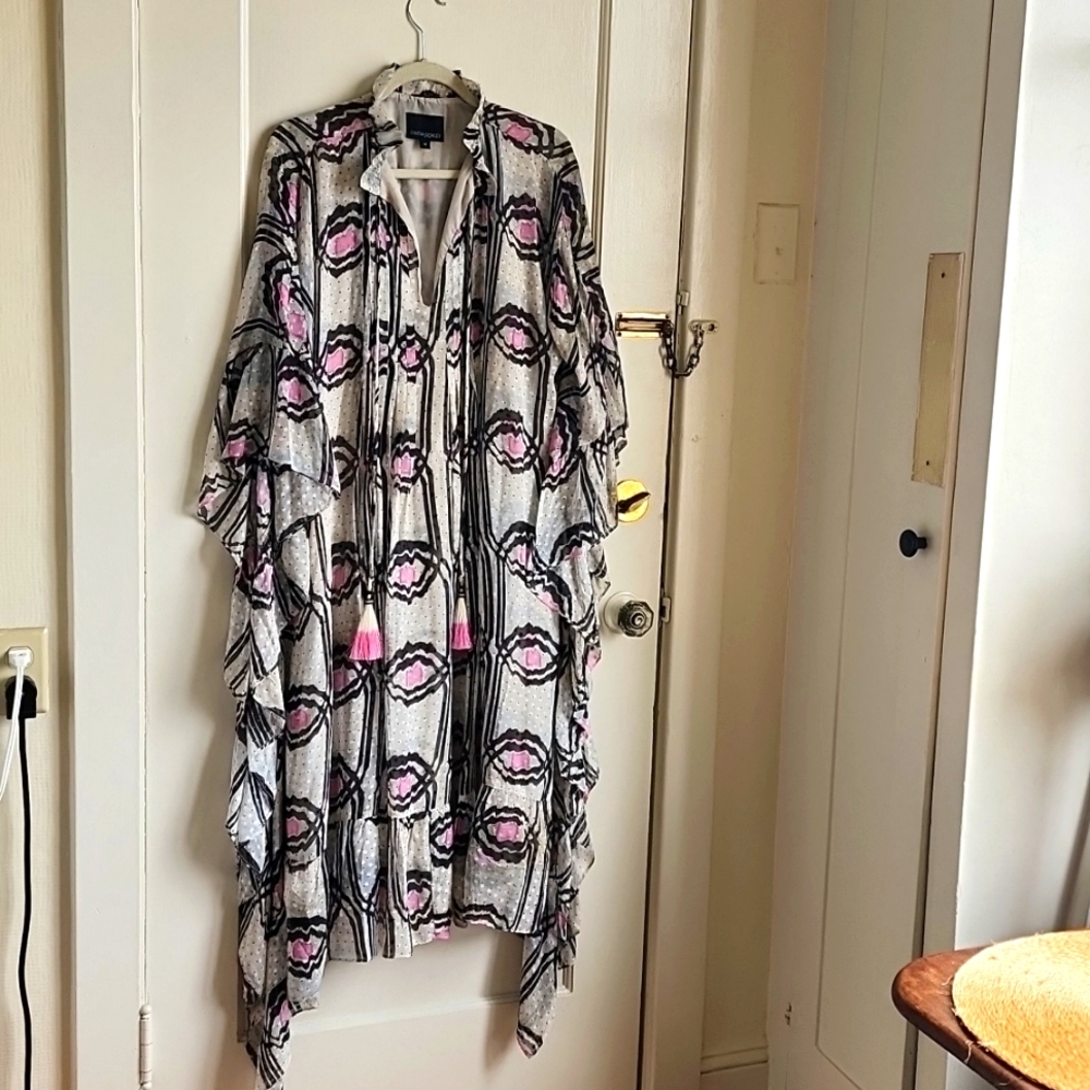 Cynthia Rowley Caftan Dress Black, White, Pink, Blue accent
